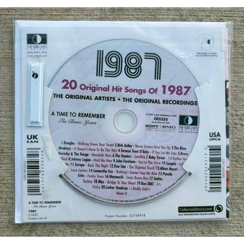 A Time To Remember 1987 CD Card 20 Original‎ Hit Songs Rick Astley Run DMC New